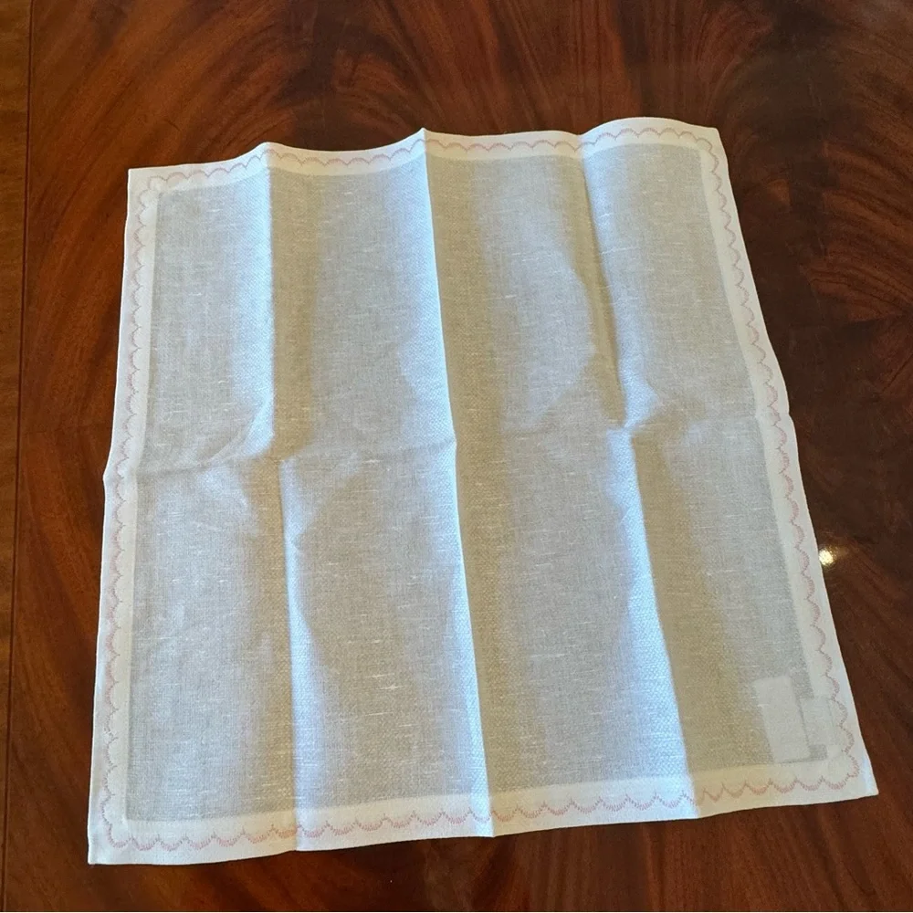 New Deborah Rhodes Pink Scallop Pique Linen Napkins Set of 6